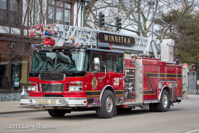 Winnetka Truck 28 at 1075 Gage Street for a smoke investigation 2-6-16 Larry Shapiro photographer shapirophotography.net Smeal quint